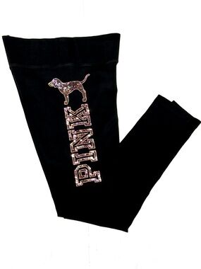 PINK VICTORIA’S SECRET ROSE GOLD PUP DOG BLING COTTON LEGGINGS
